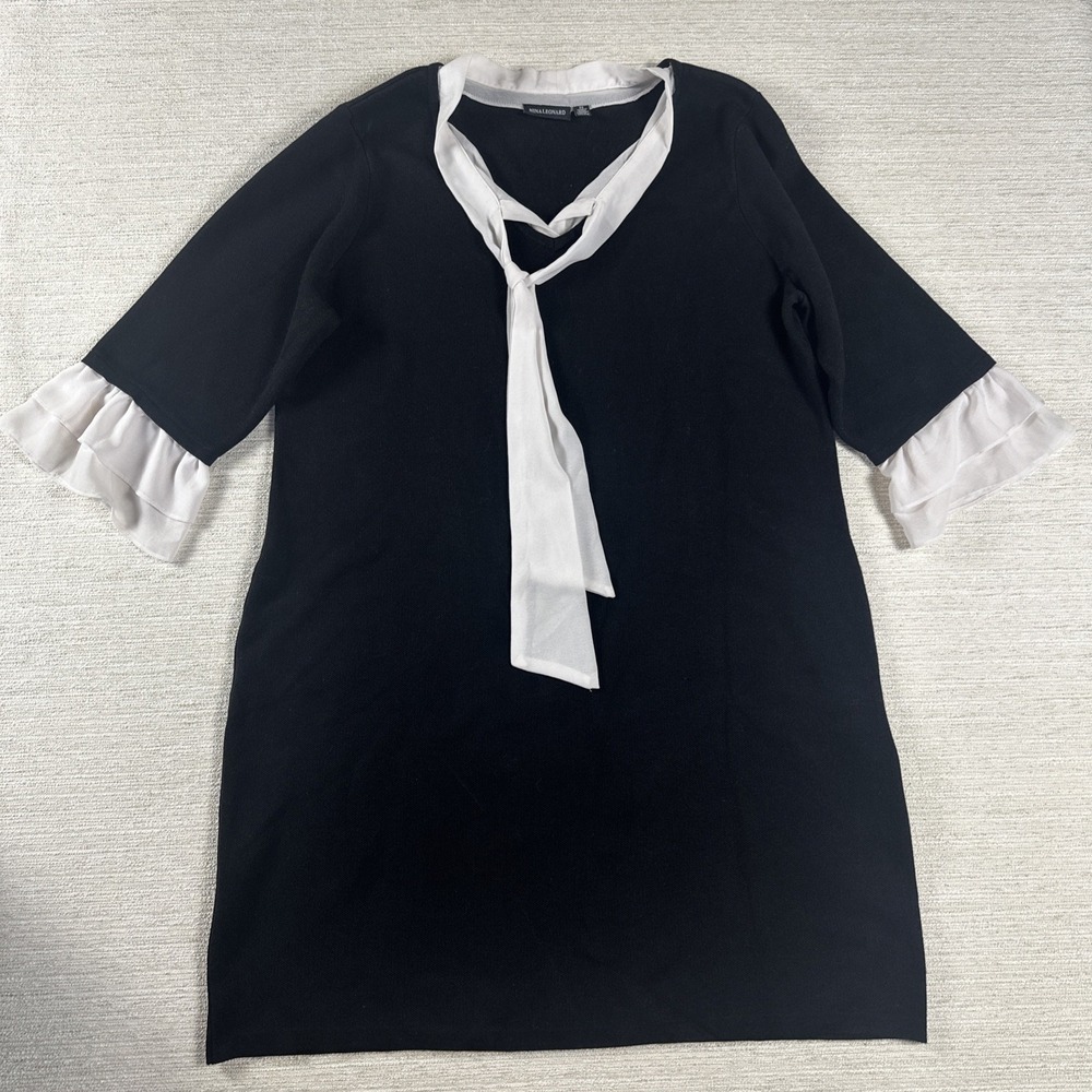 Bow Tie Blouse Office Siren Old Money Quiet Luxury Career Dress 2X Black Stretch